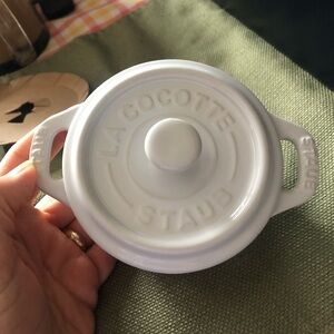 White Ceramic Staub mini cocotte 0.25 qt with Lid 4”